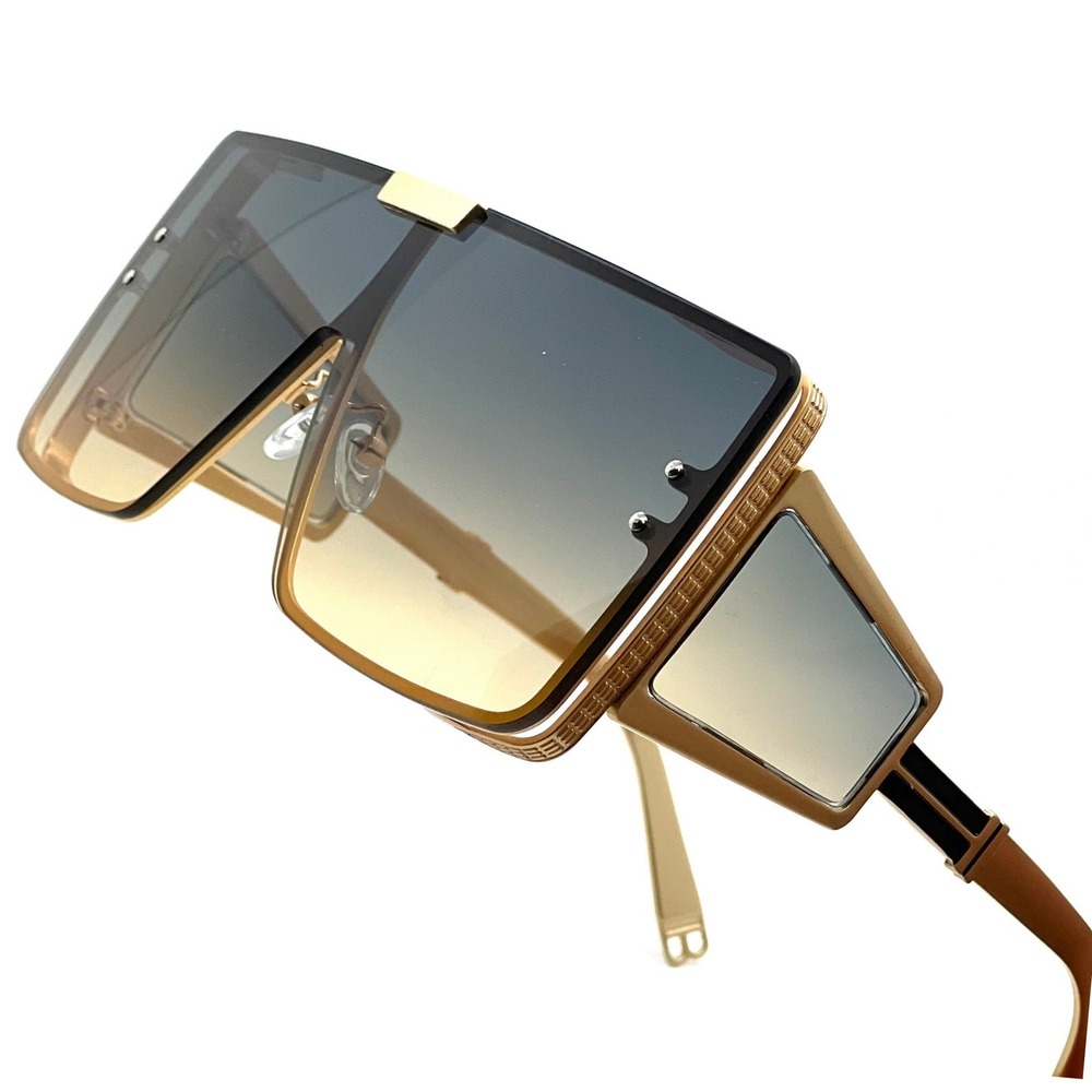 Sunglasses Gold Frame Green Gradient Lens Oversized Fashion Luxury Party Shades - Picture 3 of 13